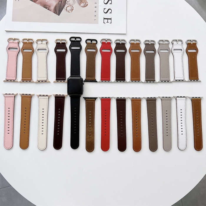 Oval Buckle Genuine Leather Strap For Apple Watch Series 9&8&7 41mm / SE 3&SE 2&6&SE&5&4 40mm / 3...