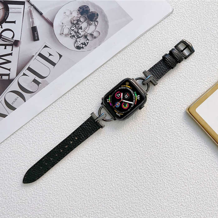 D-shaped Steel + Genuine Leather Watch Band For Apple Watch Ultra 49mm&Watch Ultra 2 49mm / Serie...