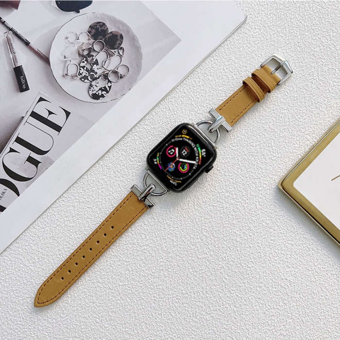D-shaped Steel + Genuine Leather Watch Band For Apple Watch Ultra 49mm&Watch Ultra 2 49mm / Serie...