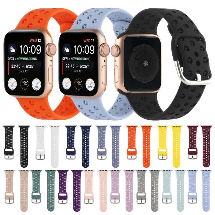 Hollow Out Silicone Watch Band For Apple Watch Series 9&8&7 41mm / SE 3&SE 2&6&SE&5&4 40mm / 3&2&...