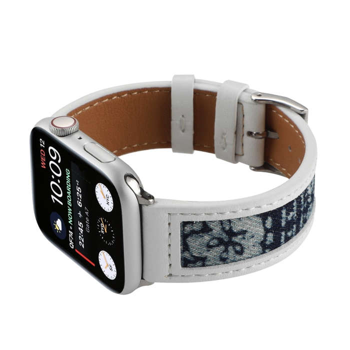 Canvas Leather Watch Band For Apple Watch Series 9&8&7 41mm / SE 3&SE 2&6&SE&5&4 40mm / 3&2&1 38m...