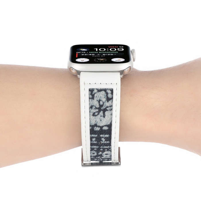 Canvas Leather Watch Band For Apple Watch Series 9&8&7 41mm / SE 3&SE 2&6&SE&5&4 40mm / 3&2&1 38m...