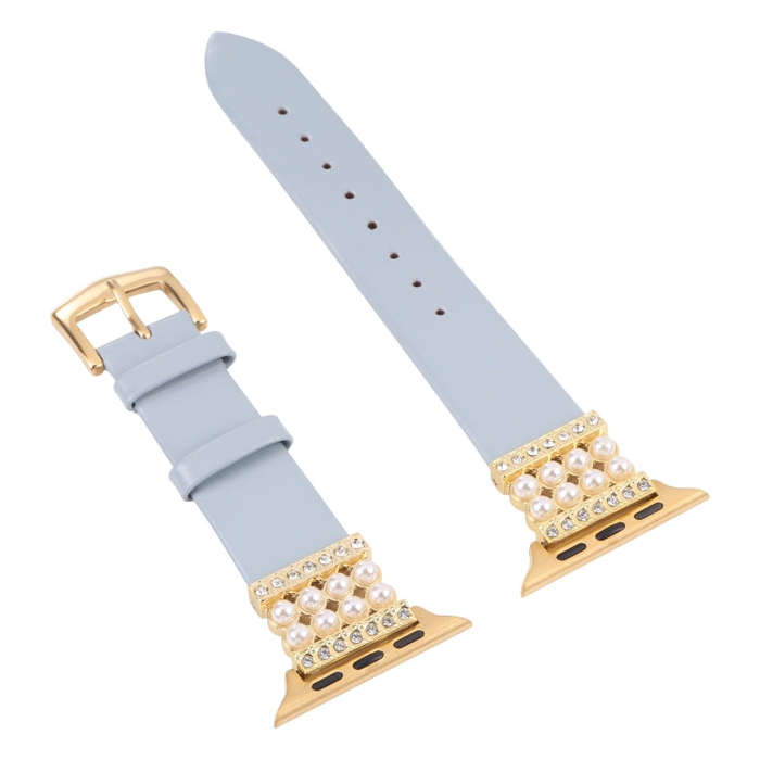 Pearl Diamond Leather Watch Band For Apple Watch Series 9&8&7 41mm / SE 3&SE 2&6&SE&5&4 40mm / 3&...