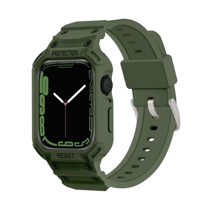 Integrated TPU Watch Band For Apple Watch Series 8&7 45mm / SE 2&6&SE&5&4 44mm / 3&2&1 42mm(Army ...
