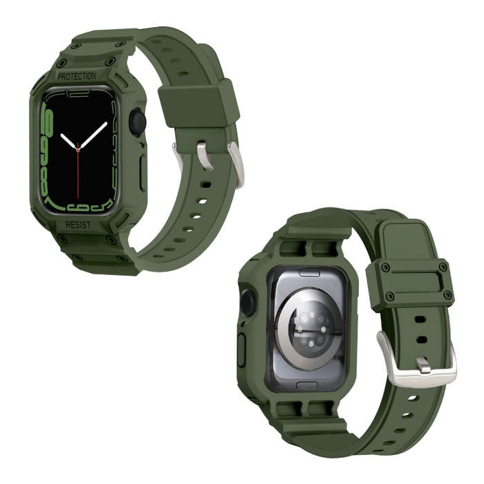 Integrated TPU Watch Band For Apple Watch Series 8&7 45mm / SE 2&6&SE&5&4 44mm / 3&2&1 42mm(Army ...