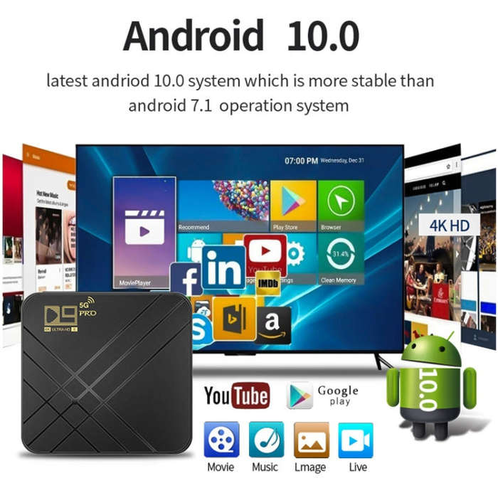 D9 PRO 2.4G/5G WIFI 4K HD Android TV Box, Memory:8GB+128GB(EU Plug)