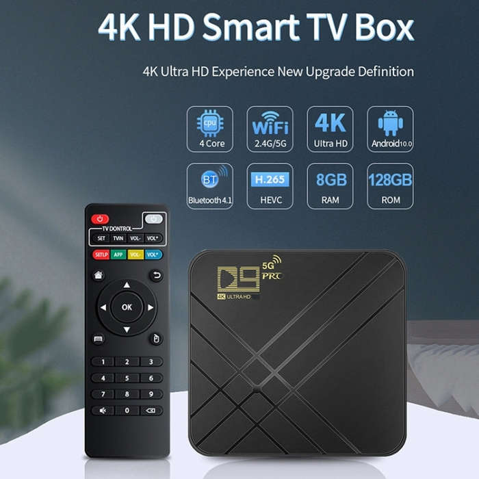 D9 PRO 2.4G/5G WIFI 4K HD Android TV Box, Memory:8GB+128GB(EU Plug)