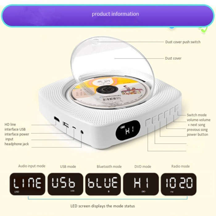 Kecag KC-609 Wall Mounted Home DVD Player Bluetooth CD Player, Specification:DVD/CD+Connectable T...