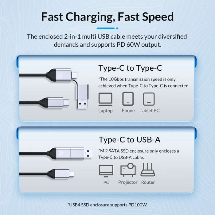ORICO FV25C3-G2-SV 10Gbps USB3.2 Gen2 Type-C M.2 NVMe/NGFF(SATA) Dual Protocol SSD Enclosure(Silver)