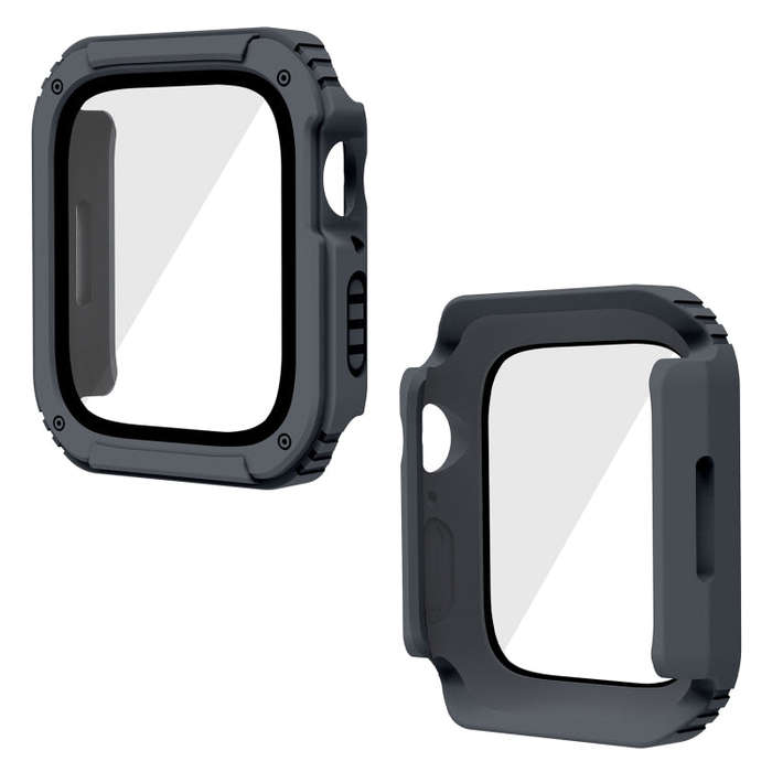 2 in 1 Screen Tempered Glass Film Protective Case For Apple Watch Series 3 & 2 & 1 38mm(Dark Grey)