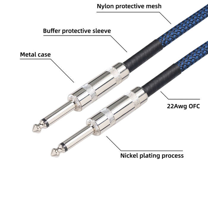 TC048BL 6.35mm Plug Male to Male Electric Guitar Mono Audio Cable, Length:10m