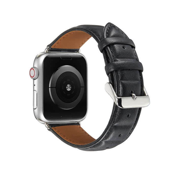 Genuine Leather Watch Band For Apple Watch Series 8&7 41mm / SE 2&6&SE&5&4 40mm / 3&2&1 38mm(Black)