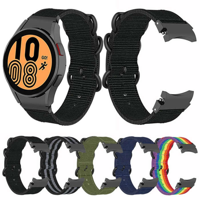 For Samsung Galaxy Watch4 / Watch4 Classic / Watch5 / Watch5 Pro Nylon Three-ring Watch Band(Blac...