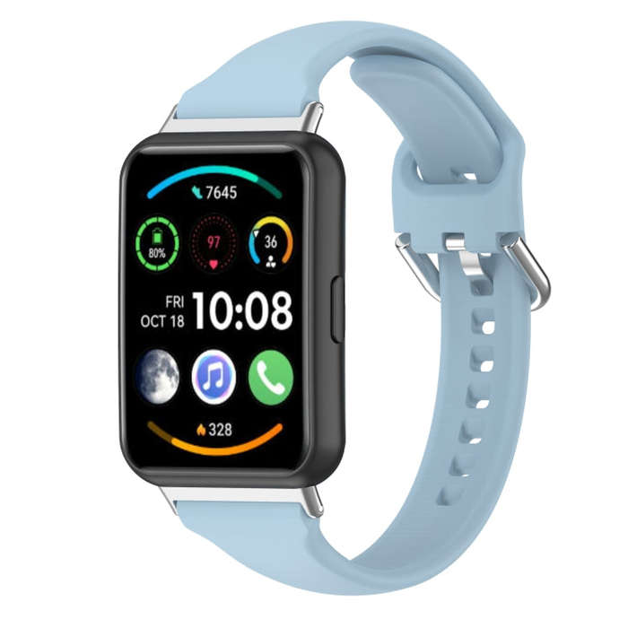 For Huawei Watch Fit 2 Small Waist Silicone Watch Band, Size:S(Light Blue)