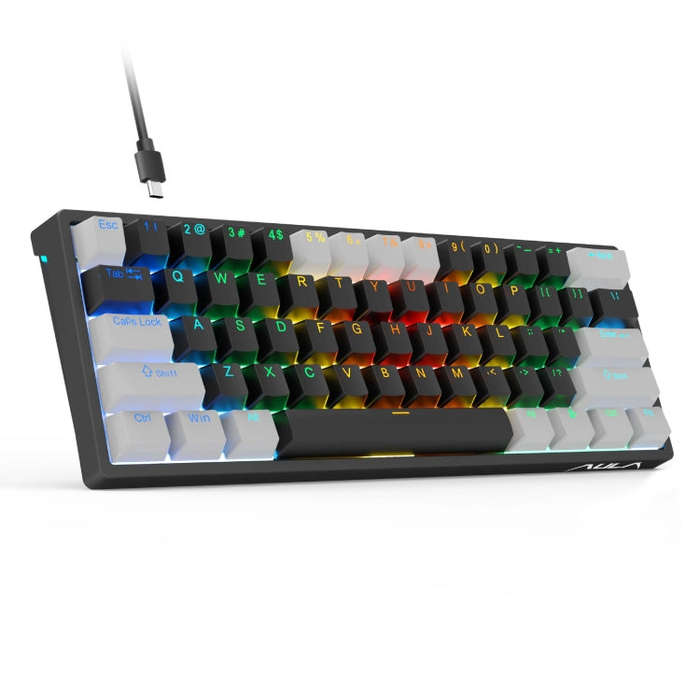 AULA F3261 Type-C Wired Hot Swappable 61 Keys RGB Mechanical Keyboard(Grey Black Green Shaft)