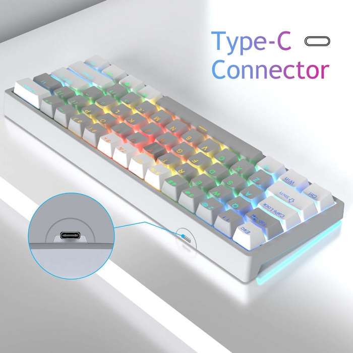 AULA F3261 Type-C Wired Hot Swappable 61 Keys RGB Mechanical Keyboard(Grey Black Green Shaft)