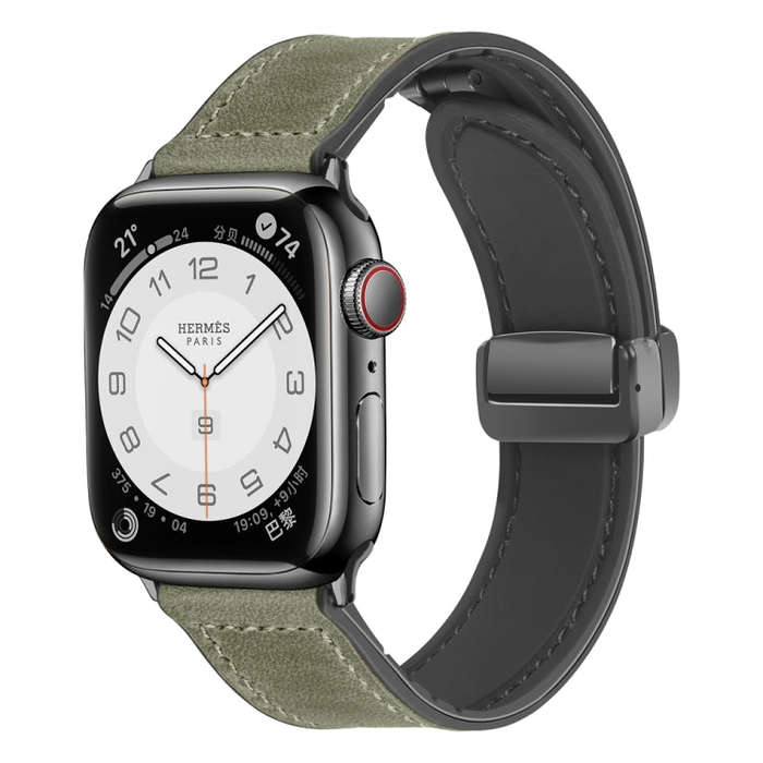 Magnetic Folding Silicone Leather Watch Band For Apple Watch Ultra 49mm&Watch Ultra 2 49mm / Seri...