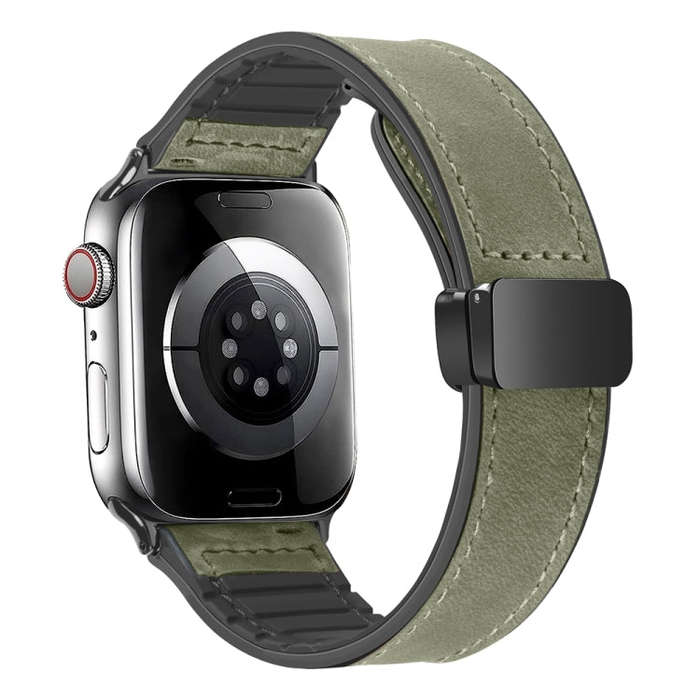 Magnetic Folding Silicone Leather Watch Band For Apple Watch Ultra 49mm&Watch Ultra 2 49mm / Seri...