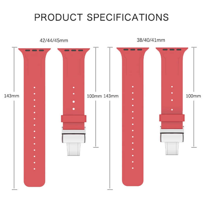 Metal Butterfly Buckle Silicone Watch Band For Apple Watch 8 41mm(Red)