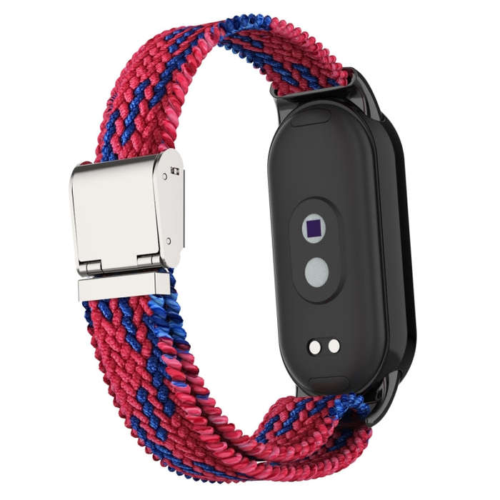 For Xiaomi Mi Band 8 Metal Head + Adjustable Nylon Braided Steel Buckle Watch Band(Red Blue)
