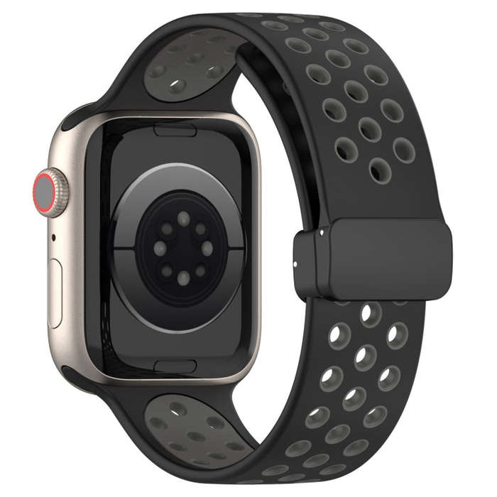 For Apple Watch Ultra 49mm Magnetic Buckle Silicone Watch Band(Black Grey)
