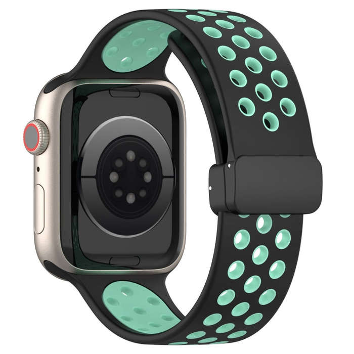 For Apple Watch Ultra 49mm Magnetic Buckle Silicone Watch Band(Black Cyan)
