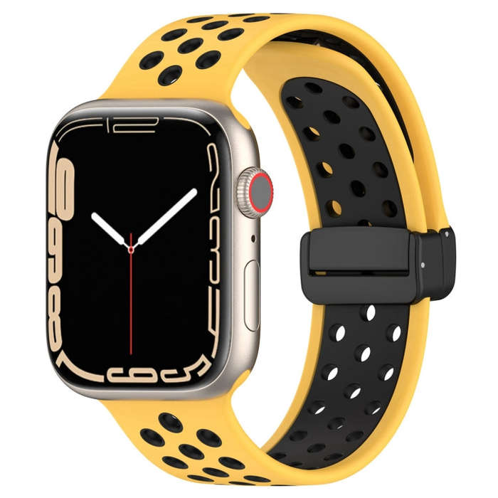 For Apple Watch SE 2022 40mm Magnetic Buckle Silicone Watch Band(Yellow Black)