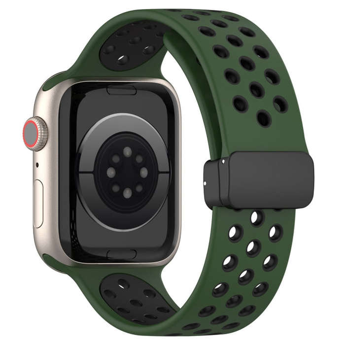 For Apple Watch SE 40mm Magnetic Buckle Silicone Watch Band(Army Green Black)