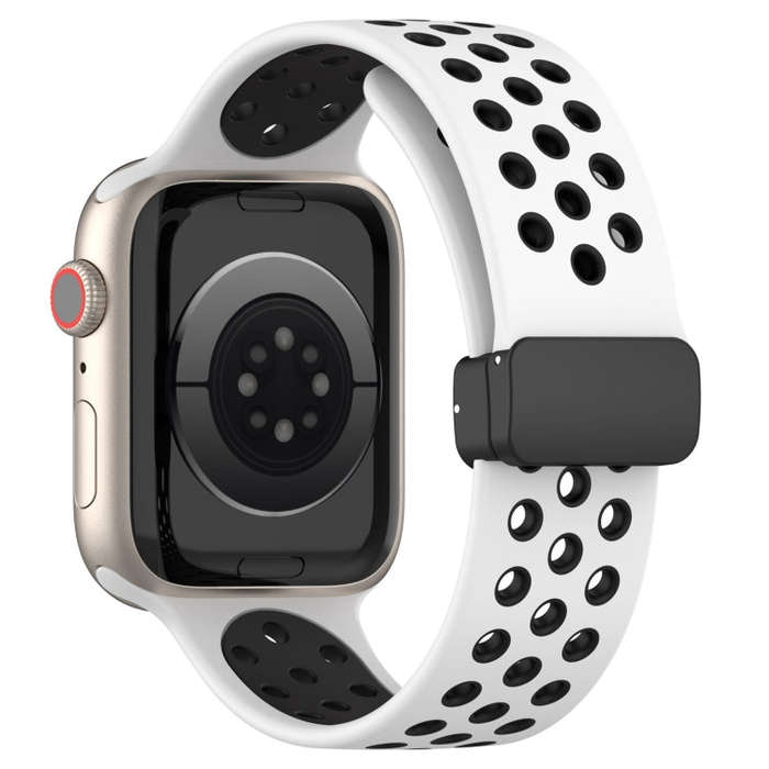 For Apple Watch 38mm Magnetic Buckle Silicone Watch Band(White Black)