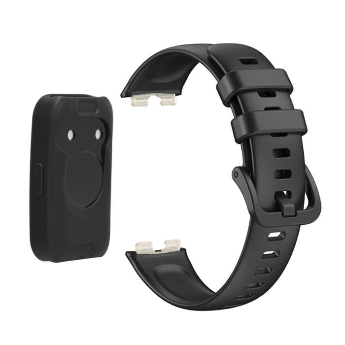 For Huawei Band 8 Silicone Protective Case + Silicone Watch Band Kit(Black)