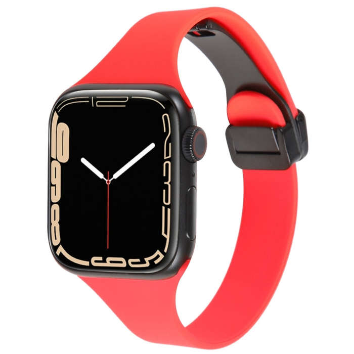 For Apple Watch Series 8 41mm Magnetic Buckle Slim Silicone Watch Band(Red)
