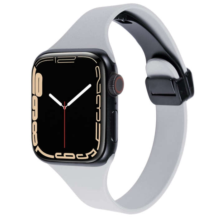 For Apple Watch Series 8 41mm Magnetic Buckle Slim Silicone Watch Band(Light Grey)