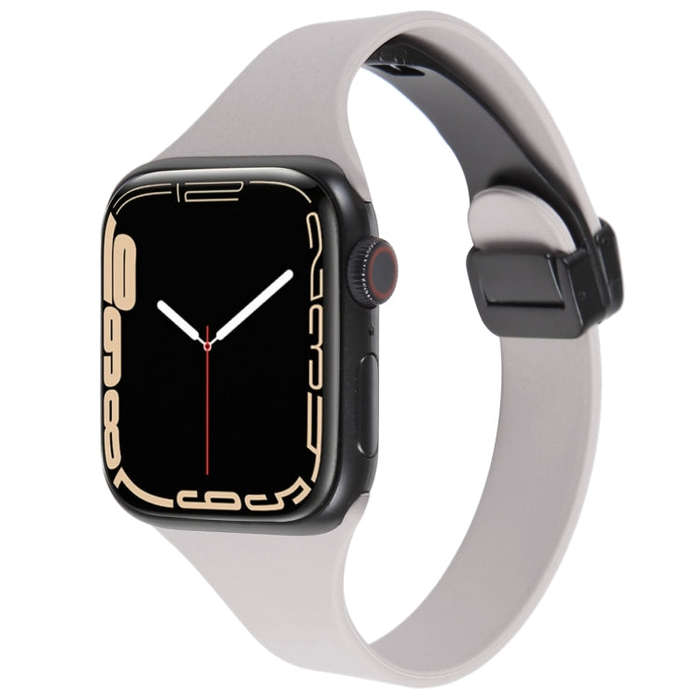 For Apple Watch Series 4 44mm Magnetic Buckle Slim Silicone Watch Band(Rock Grey)