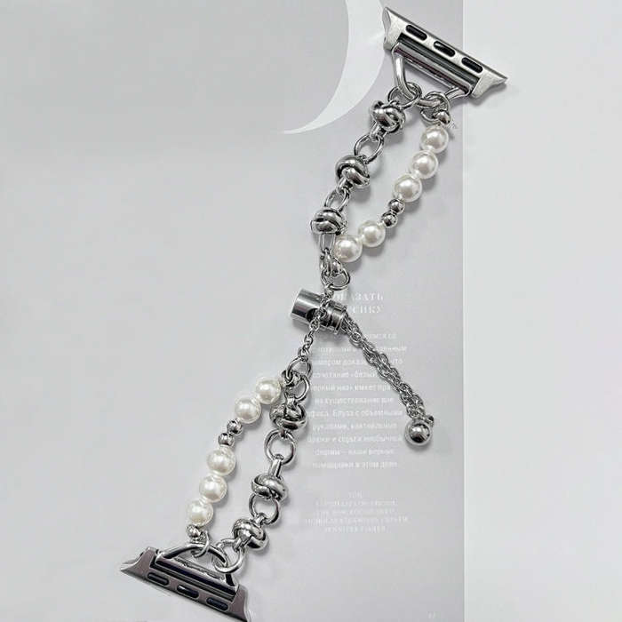 For Apple Watch 6 44mm Pearl Bracelet Metal Watch Band(Silver)