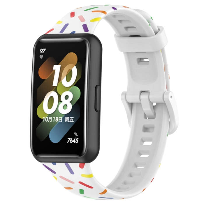 For Huawei Band 7 Sports Rainbow Dots Silicone Watch Band(White)