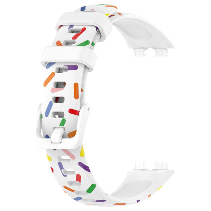 For Huawei Band 10 / 9 / 8 Sports Rainbow Dots Silicone Watch Band(White)