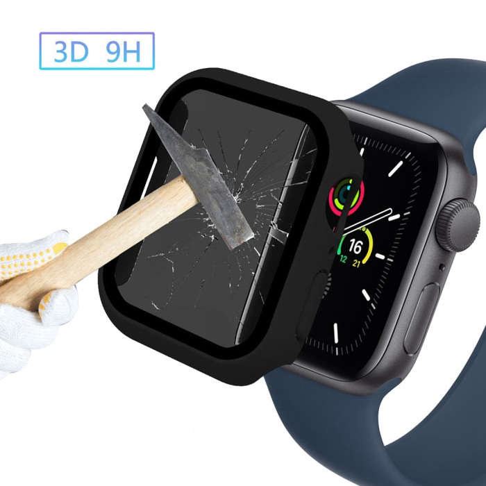 For Apple Watch 4 40mm Frosted PC + Anti-spy Tempered Film Integrated Watch Protective Case(Black)