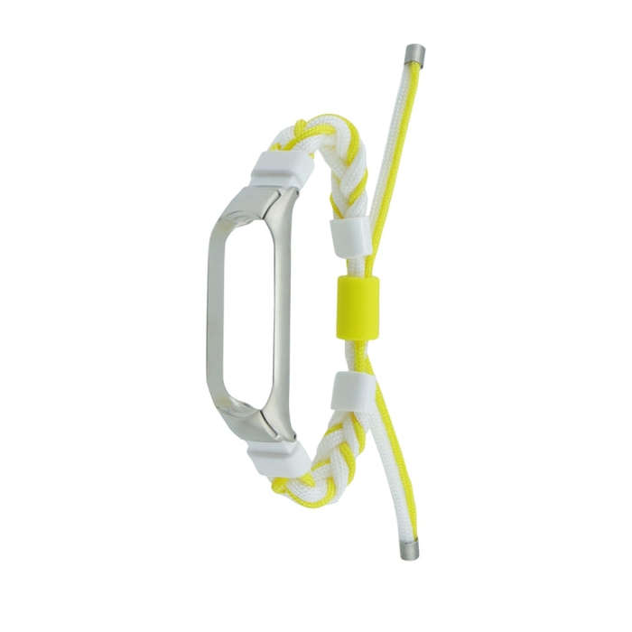 For Xiaomi Mi Band 7 Silicone Bean Braided Cord Nylon Watch Band(White Yellow)