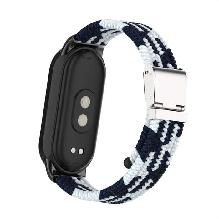 For Xiaomi Mi Band 8 / 8 NFC Metal Head + Nylon Braided Steel Buckle Watch Band(Black White)