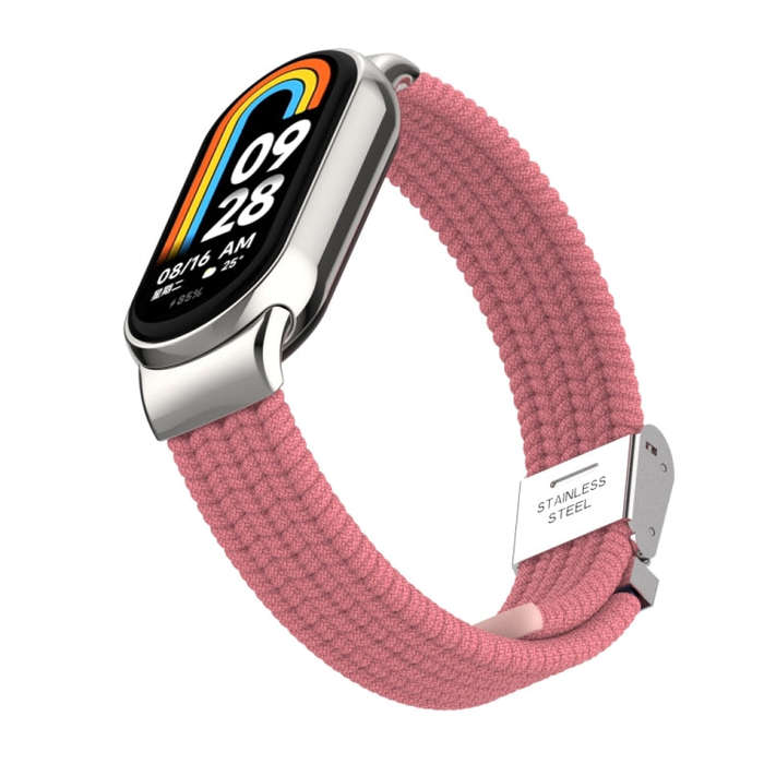 For Xiaomi Mi Band 8 / 8 NFC Metal Head + Nylon Braided Steel Buckle Watch Band(Pink)