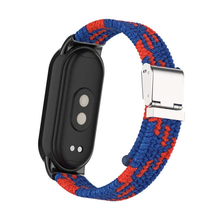 For Xiaomi Mi Band 8 / 8 NFC Metal Head + Nylon Braided Steel Buckle Watch Band(Blue Red)