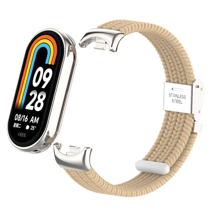 For Xiaomi Mi Band 8 / 8 NFC Metal Head + Nylon Braided Steel Buckle Watch Band(Apricot)