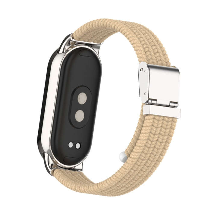 For Xiaomi Mi Band 8 / 8 NFC Metal Head + Nylon Braided Steel Buckle Watch Band(Apricot)