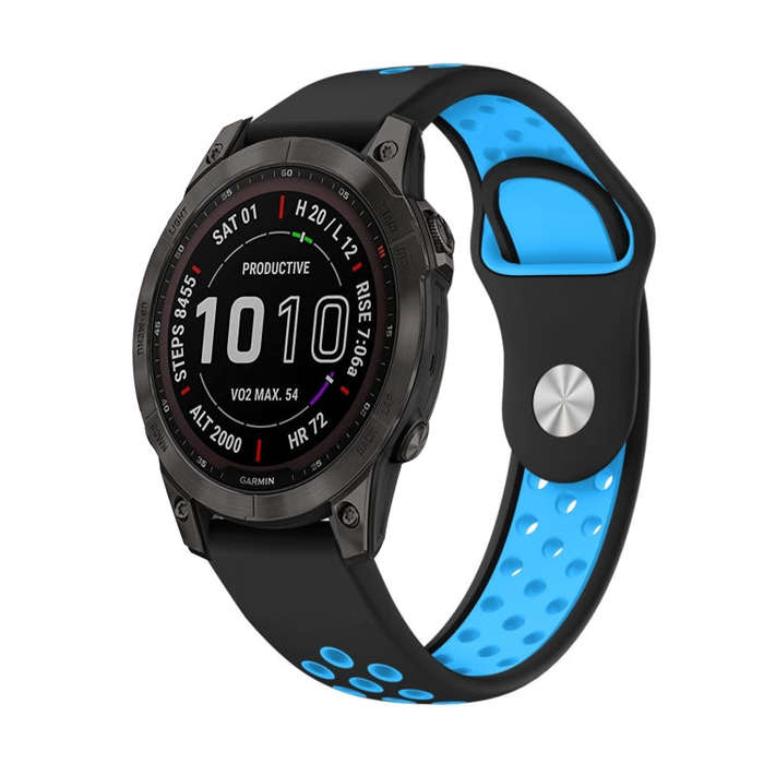 For Garmin Instinct 2 Solar Sports Breathable Silicone Watch Band(Black+Blue)