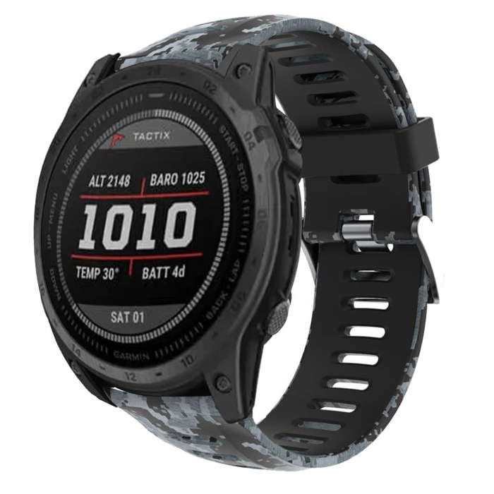 For Garmin Instinct 2X Solar Camouflage Printed Silicone Watch Band(Black+Digital Camouflage)