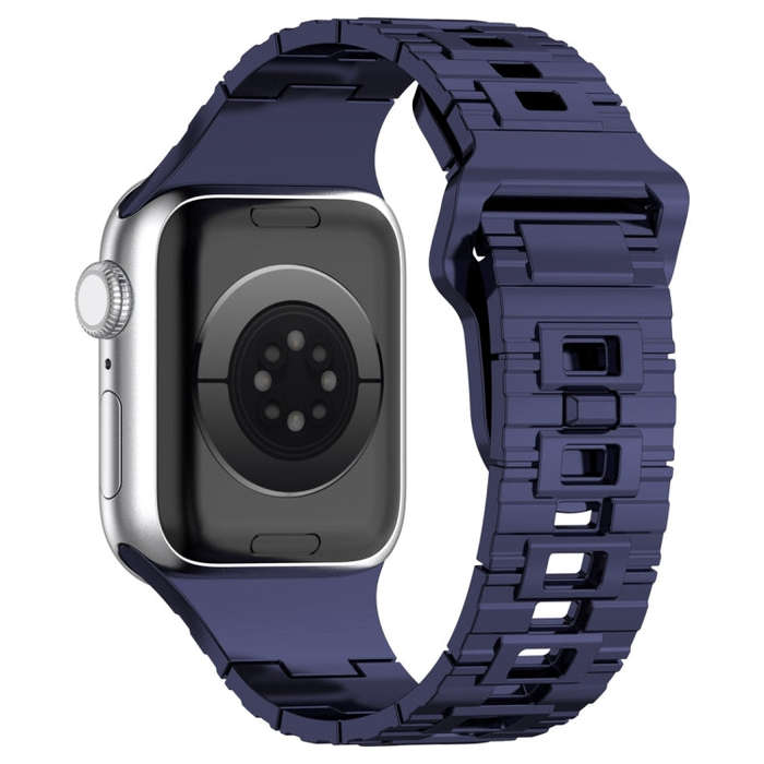 For Apple Watch 8 45mm Square Buckle Armor Style Silicone Watch Band(Plating Blue)