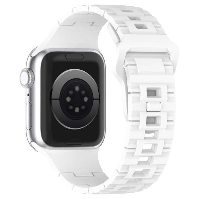 For Apple Watch 7 41mm Square Buckle Armor Style Silicone Watch Band(White)