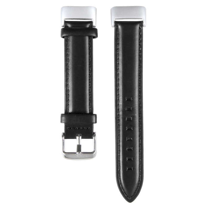 For Fitbit Charge 5 18mm Bamboo Joint Texture Genuine Leather Watch Band(Black)