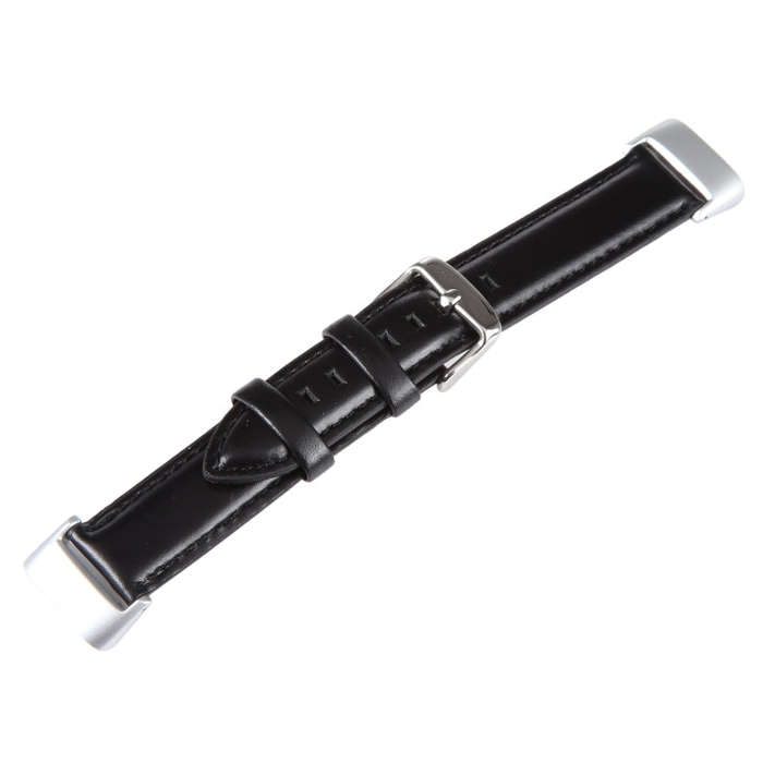 For Fitbit Charge 5 18mm Bamboo Joint Texture Genuine Leather Watch Band(Black)