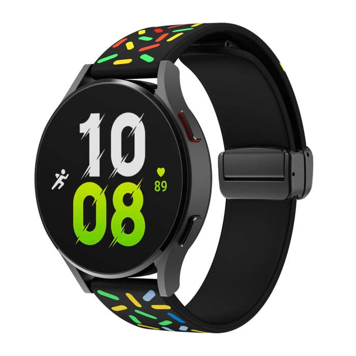 For Samsung Galaxy Watch 6 / 6 Classic Sports Rainbow Dots Magnetic Black Buckle Silicone Watch B...